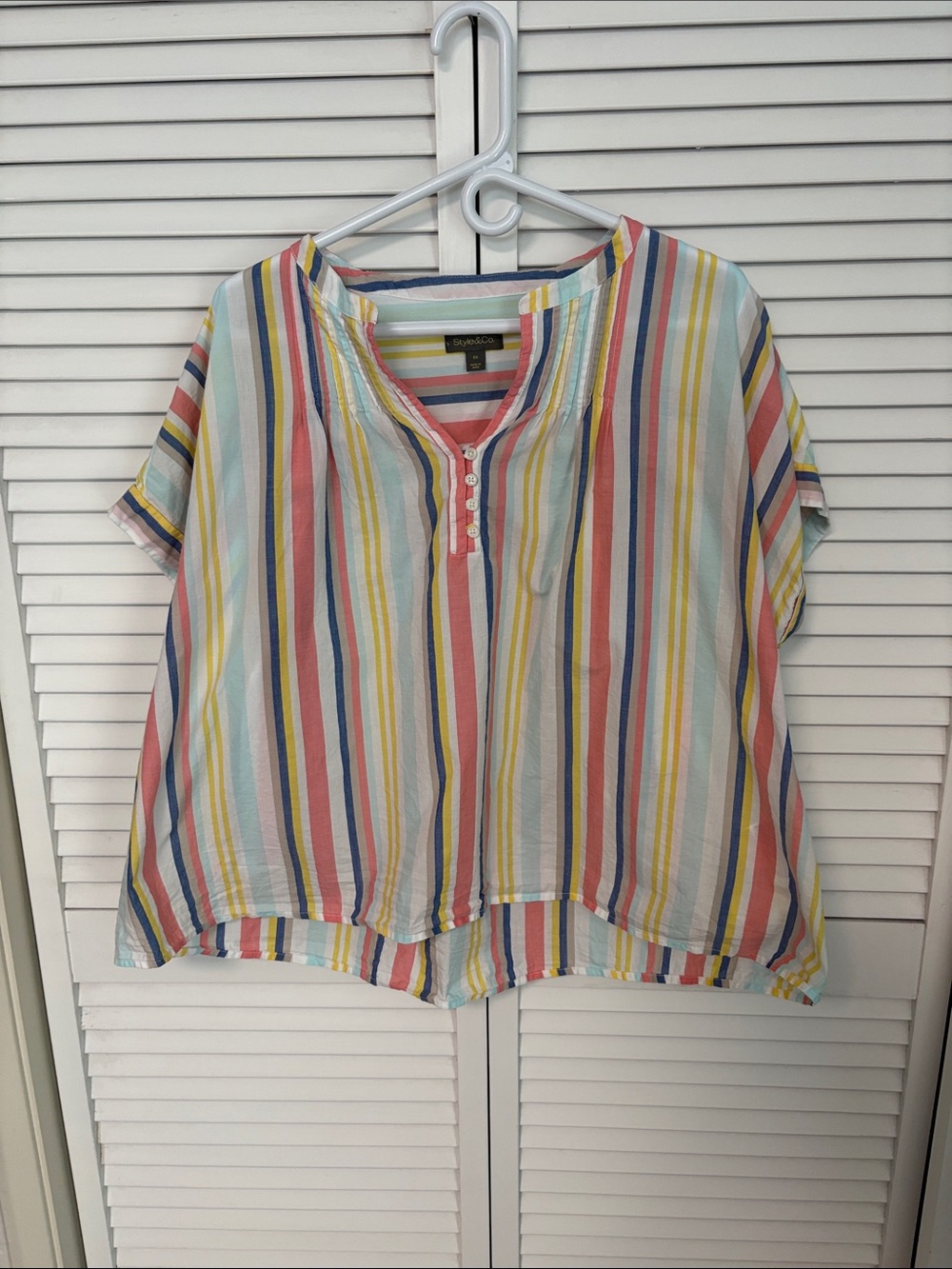 Style & Co. Pastel Multicolor Striped Short Sleeve Popover Blouse 2X
